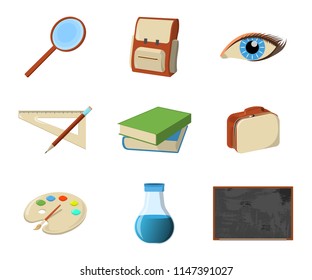 Set of School Supplies Icon and Logo. Isolated design element. Vector Cartoon illustration.