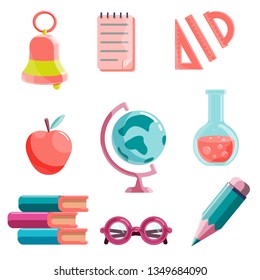 Set of school supplies icon. Vector illustrations in modern flat style isolated on white background