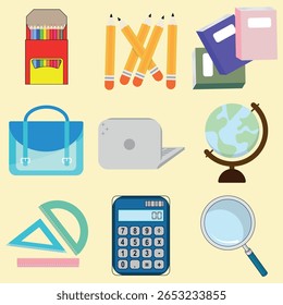 set of school supplies object illustration back to school vector design