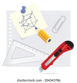 Set school supplies on the white background