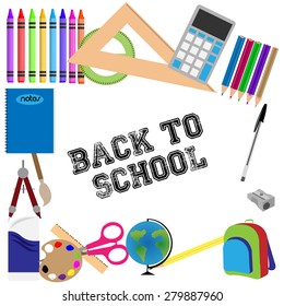 Set of school supplies on a white background. Vector illustration
