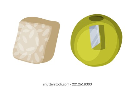 Set of school supplies. Pencil sharpener and eraser stationery. Back to school concept cartoon vector illustration