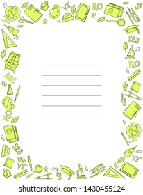 Set of school supplies. Sample cover for notebook. Vector illustration.