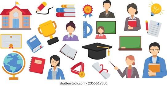 Set of school supplies. Vector flat illustration. Back to school