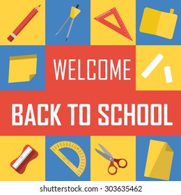 Set of school supplies vector flat design back to school
