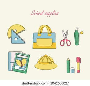 Set of school supplies vector illustration like hand drawn.