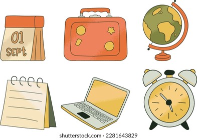 Set of school supplies. Vector illustration in doodle style.