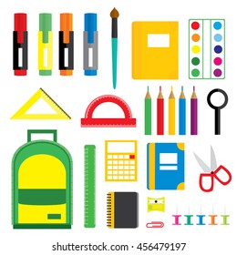 Set of school supplies. Vector illustration.