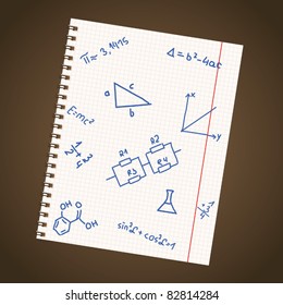 set of school symbols on notebook