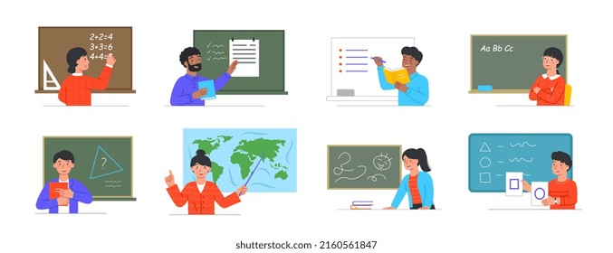 Set of school teachers. Cartoon flat vector collection isolated on white background