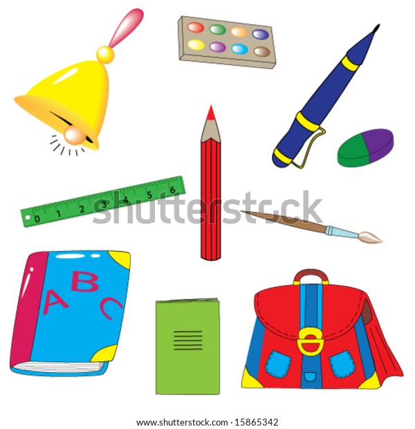 Set School Things Vector Stockvector Rechtenvrij