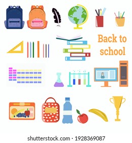 A set of school things for the school year. Isolated elements on a white background.