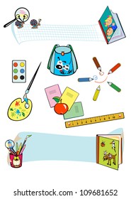 set of school tools isolated on white background