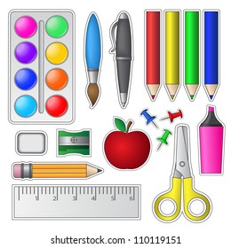 Set of School Tools and Supplies. Vector illustration.