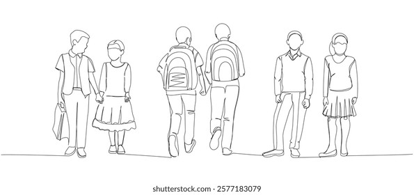 Set of school uniform for junior high school one line art. Continuous line drawing of dress code, special clothing, school uniform, discipline.