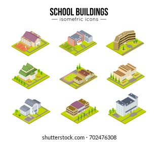 Set of school university or college building isometric design vector illustration