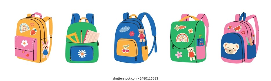 Set of school vector backpacks with school supplies