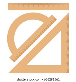 Set school wood ruler flat style on white background