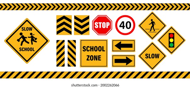 Set of school zone street, Pedestrians road sign vector