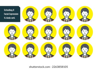 Set of Schoolboy bust shot illustrations.