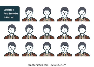 Set of Schoolboy bust shot illustrations.