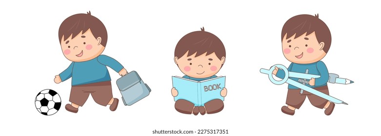 Set of schoolboys - back to school and education concept