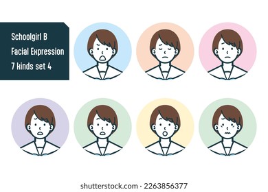 Set of Schoolgirl bust shot illustrations.