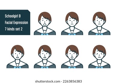 Set of Schoolgirl bust shot illustrations.