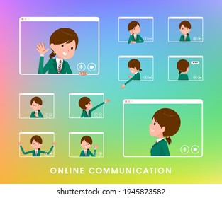 A set of schoolgirl communicating online.It's vector art so easy to edit.