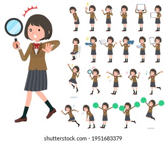 A set of schoolgirl with digital equipment such as smartphones.It's vector art so easy to edit.