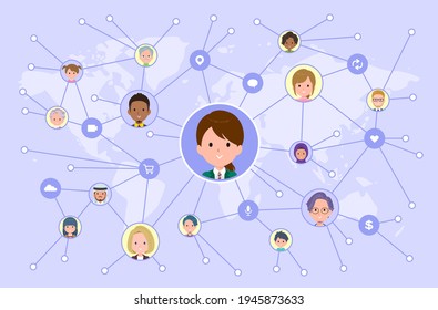A set of schoolgirl disseminating information on social media.It's vector art so easy to edit.