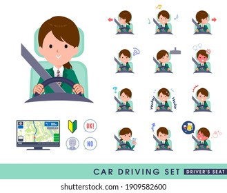 A set of schoolgirl driving a car(driving seat).It's vector art so easy to edit.