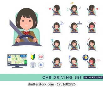 A set of schoolgirl driving a car(driving seat).It's vector art so easy to edit.