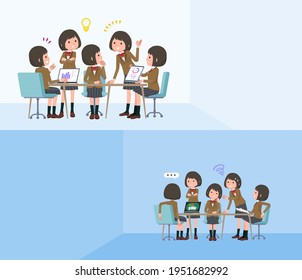 A set of schoolgirl having an intracerebral meeting.It's vector art so easy to edit.