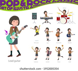 A set of schoolgirl playing rock 'n' roll and pop music.It's vector art so easy to edit.