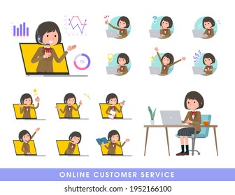 A set of schoolgirl serving customers online.It's vector art so easy to edit.