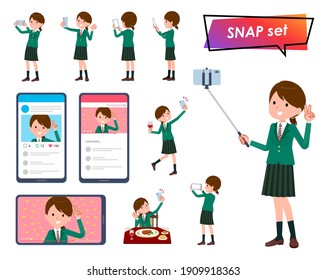 A set of schoolgirl shooting with a smartphone.It's vector art so easy to edit.