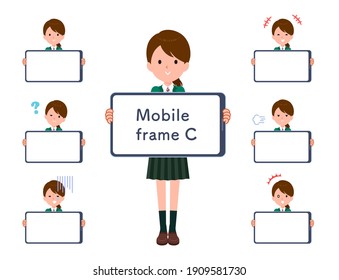 A set of schoolgirl and smartphone screen.type-C.It's vector art so easy to edit.The inside of the screen is transparent, so it is easy to fit.