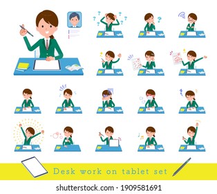 A set of schoolgirl studying on a tablet device.It's vector art so easy to edit.