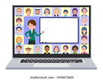 A set of schoolgirl teaching lessons online.It's vector art so easy to edit.