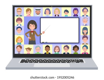 A set of schoolgirl teaching lessons online.It's vector art so easy to edit.