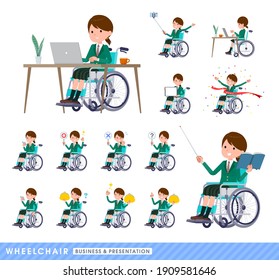 A set of schoolgirl in a wheelchair.About business and presentations.It's vector art so easy to edit.