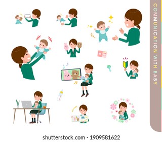 A set of schoolgirl who communicate with their baby.It's vector art so easy to edit.