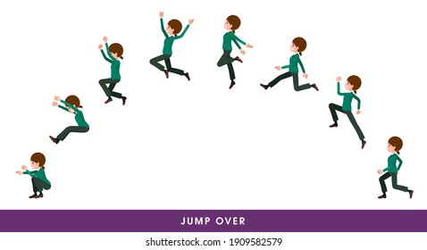 A set of schoolgirl who jump over big.It's vector art so easy to edit.