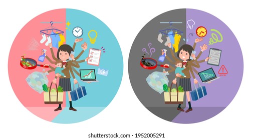 A set of schoolgirl who perform multitasking in offices and private.It's vector art so easy to edit.