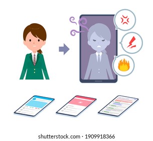 A set of schoolgirl whose personalities change on the Internet.It's vector art so easy to edit.
