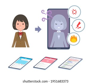 Un conjunto de colegialas cuyas personalidades cambian en Internet. Es arte vectorial muy fácil de editar.