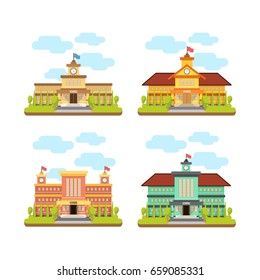 Set of schools building, flat design style
