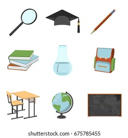 Set of schools supplies from student's backpack. Back to School. Vector Cartoon illustration.