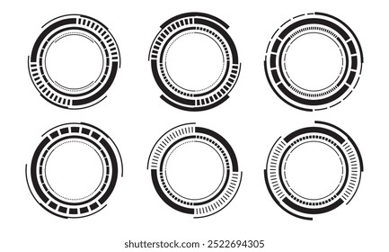 Set of sci fi black circle user interface elements technology futuristic design modern creative on white background vector illustration.